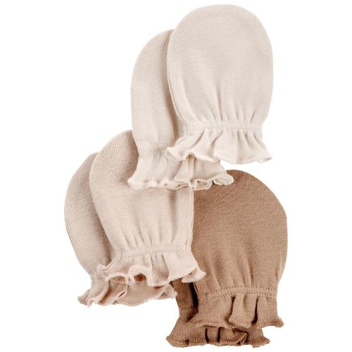 Baby 3-Pack Mittens - 0-3M - Khaki/Ivory
