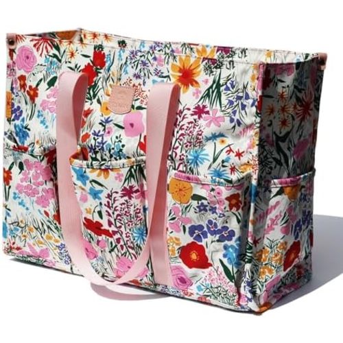 ESVAN Utility Tote Bag with Zip Top Waterproof Teacher Tote Bag for Teacher Work Women Beach