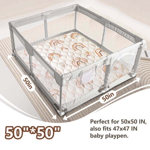 Beavtaens Baby Play Mat for Floor, Fits 50x50 Playpen, Non-Slip, Soft for Infants, 0-4 Years (Rainbow)