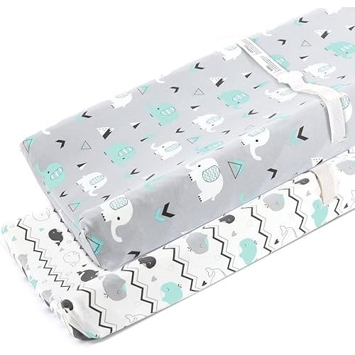Stretchy Changing Pad Covers for Boys Girls,2 Pack Jersey Knit,Elephant & Whale