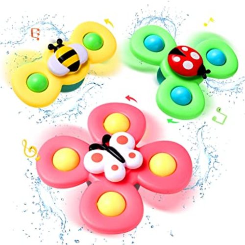 Hooku 3 PCS Baby Bath Spinner Toy with Rotating Suction Cup Spinning Top Toy Animal Spin Sucker Baby Bath Toys Dining Chairs Toys Windmill