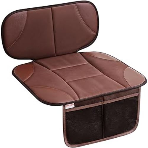 Siivton Car Seat Protector for Kids, Anti-Slip Design, Thick Padding, Prevents Seat Marks, 2 Storage Pockets for Toys & Snacks, Fits Most Cars, Black (Brown, 2 Pack)
