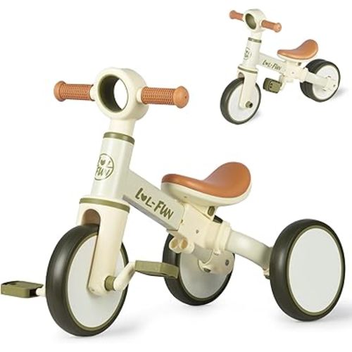 LOL-FUN 4 in 1 Toddler Balance Bike for 1-4 Years Old Boys Girls Gift, 3 Wheel Baby Bicycle for 1 Year Old Kids Tricycle with Easy Assembly Removable Pedal