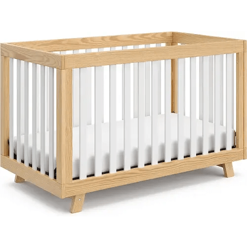 Storkcraft Beckett Convertible Crib (Natural with White Slats) – Converts from Baby Crib to Toddler Bed and Daybed, Fits Standard Full-Size Crib Mattress, Adjustable Mattress Support Base