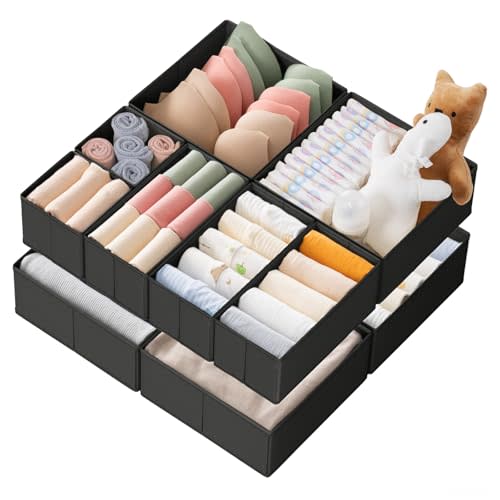 Criusia Drawer Organizer Clothes, 10 Pack Dresser Organizer for Baby Clothes, Underwear, Sock- Foldable Closet Organization and Storage Dividers Bins for Nursery, Bedroom (Black)