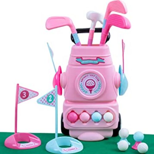 Hapinest Toddler Girl Toy Set - Golf Clubs, Balls, Holes, Putting Green, Bag & Tees for Kids Ages 3-5 Years Old