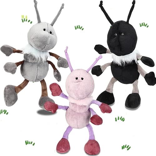 Shappy 3 Pcs Ant Plush Cute Ant Stuffed Animal with Scarf Soft Insect Toy 12 Inch Bug Plush Doll Gifts for Kids Boys Girls Birthday Ants Go Marching Nursery Decorations(Purple, Gray, Black)