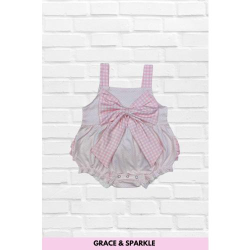 Coquette Baby Romper, Baby Valentines Outfit, Big Bow Romper, Pink Valentine Romper, Pink Gingham Bubble Outfit, Pink Ruffle Romper