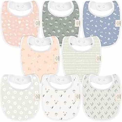8-Pack Organic Baby Bibs for Boys, Girls - Soft Cotton Drooling and Teething Baby Bibs, Baby Girl Bibs, Baby Boy Bibs, Baby Drool Bibs for Baby Girl, Boy, Newborn Infant Bibs (Fleur)