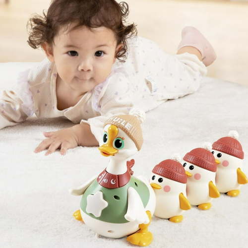 Tummy Time Duck Family Toy, Walking Duck with Baby Ducks, 3 Pack Light up Swinging Crawling Toys for 6-12 Months Toddlers Boy Girl, for 1 Year Old Boy Learning to Walk