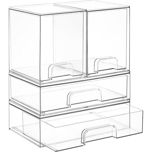 Vtopmart Stackable Storage Drawers Set of 5, Clear Plastic Organizer Bins for Baby Bottle, Beauty Supplies Storage, Ideal for Kichen Countertop, Vanity, Bathroom, Cabinet, Pantry Organization