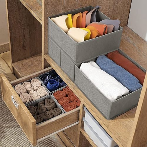 Drawer Organizer Clothes, 8 Pack Underwear Drawer Organizer, Foldable Closet Organizers and Storage Dresser Drawer Dividers for Clothes, Socks, Scarves, Ties (Gray)