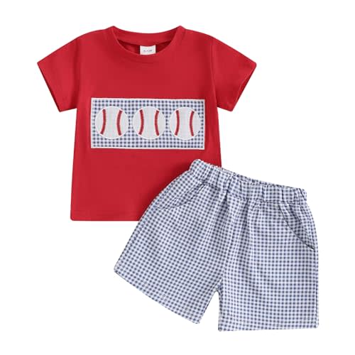 MoZiKQin Toddler Baby Boy Summer Clothes Short Sleeve Embroidery Letter T-shirt with Plaid Shorts Summer Outfits Set