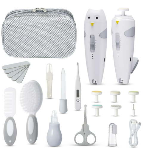 Lictin 26 in 1 Baby Grooming Kit, Newborn Nursery Health Care Set, Rechargeable Nail Trimmer Electric Set, Safe File with Auto Light, Portable Baby SafetySet for Infant Toddlers Boys Girls, Gray