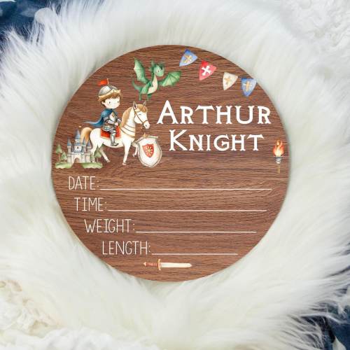 Knight and Dragon Birth Stat Sign, Birth Stat Sign, Round Wood Birth Stat Sign, Dragon Birth Announcement, Personalized Birth Stat Sign B97