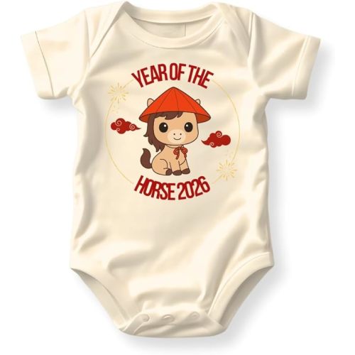 Year of The Horse 2026 Baby Bodysuit, Baby Horse Outfit for Newborn Clothes, Lunar New Year Zodiac