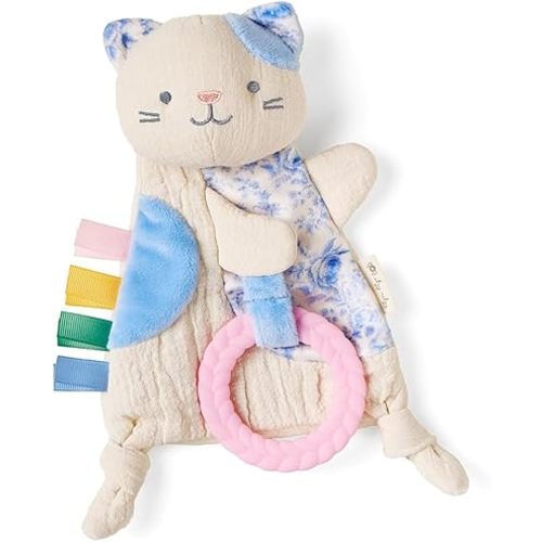 Itzy Ritzy - Bitzy Crinkle Sensory Toy Kitty with Crinkle Sound for Babies & Toddlers - Features Soft Braided Teething Ring & Textured Ribbons, Designed for Ages 0 Months and Up, Kitty