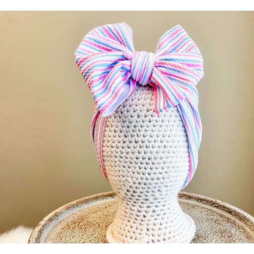 BABY BOWS - Hospital Stripe Pattern, Headwrap Bows and Bow on Nylon Headbands, Newborn, 1-3 mo, 4-12 mo, 12-24 mo