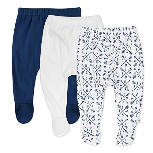 HonestBaby 3-Pack Footed Pants Roomy Fit Pull on Bottoms 100% Organic Cotton for Infant Baby Boys, Girls, Unisex