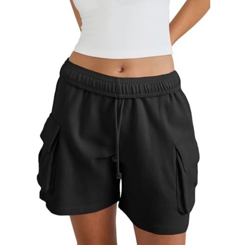 Fisoew Sweat Shorts for Women Casual Summer Drawstring Cargo Short Athletic Running Workout Baggy Shorts