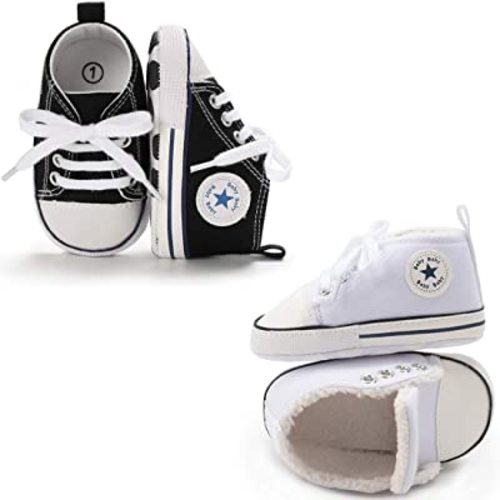 KIDSUN Unisex Baby Boys Girls High Top Sneaker Soft Anti-Slip Sole Newborn Infant First Walkers Canvas Denim Shoes