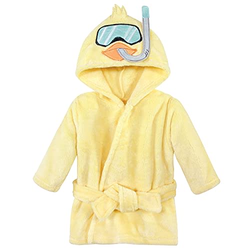 Hudson Baby Unisex Baby Plush Animal Face Bathrobe, Scuba Duck, 0-9 Months