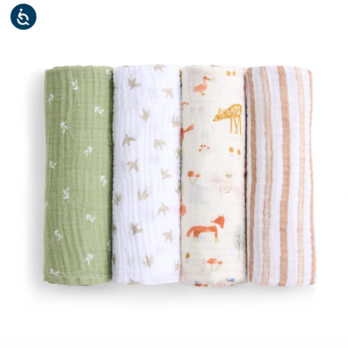 aden + anais sage woodland essentials cotton muslin swaddles 4 pack