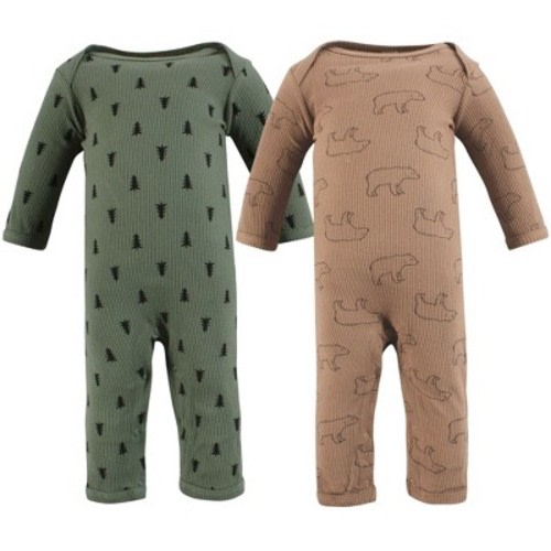 Hudson Baby Infant Boy Thermal Coveralls 2pk, Bear Tree, 3-6 Months