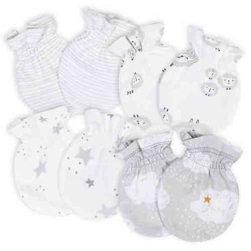 Gerber® Size 0-3M 4-Pack Sheep No-Scratch Mittens in White/Grey
