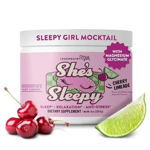 Legendairy Milk She’s Sleepy™ Sleepy Girl Mocktail Powder – Nightly Sleep Aid, Sugar Free Cherry Limeade Drink Mix with Magnesium Glycinate & Ashwagandha – Relaxation & Restful Sleep