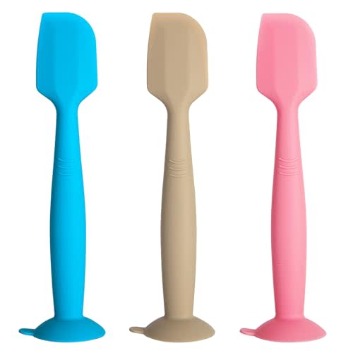 juhg Baby Diaper Cream Spatula 3 Pack Butt Paste Spatula Soft Silicone Diaper Cream Applicator Butt Spatula Baby With Suction Cup Base (Blue Pink Beige)