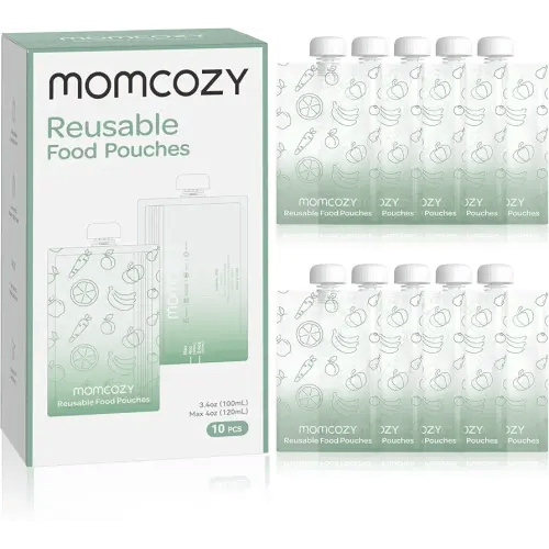 Momcozy Reusable Baby Food Pouches for Toddlers,BPA Free Plastic,Food Safe,Freezer Safe,Refillable for Applesauce Yogurt & Puree Squeeze Pouch,10 packs,3.4-4oz