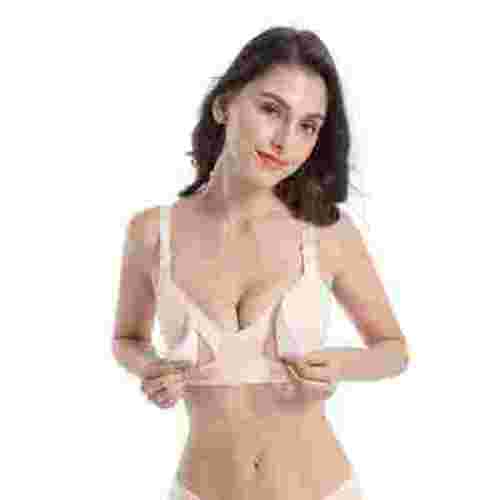 WAJCSHFS Maternity Bras For Pregnancy Large Nursing Bras Maternity Bra for Breastfeeding Pregnancy Wireless Bralette with Pads (Beige,XL/40/90)