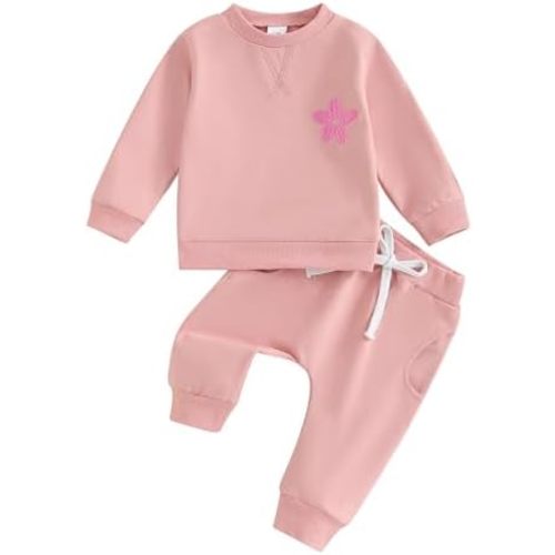 Fernvia Toddler Baby Girl Clothes 3 6 9 12 18 24 Months Fall Outfits Solid Long Sleeve Sweatshirt Tops + Pants Set