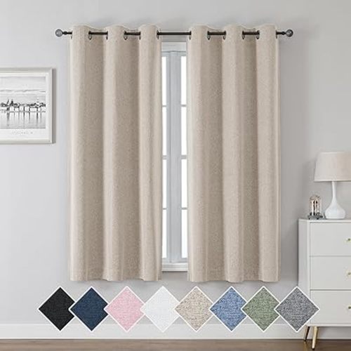 Chyhomenyc Linen Linen Blackout Curtains 63 Inch Length 2 Panels Set, Faux Linen Textured Thermal Insulated Energy Saving Blackout Window Curtain Drapes for Living Room, Linen, 40Wx63L, 2 Panels