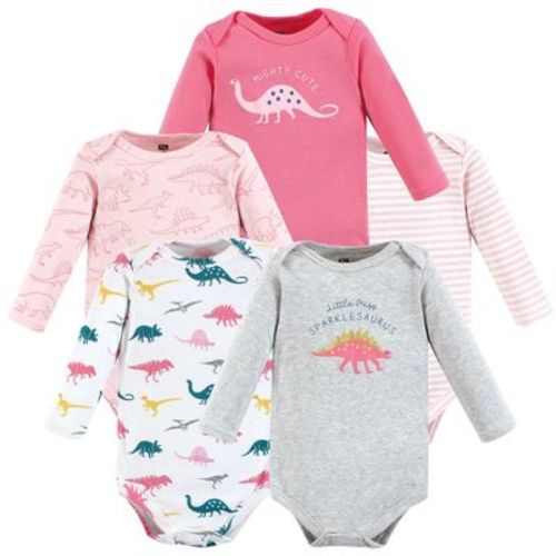 Hudson Baby Infant Girl Cotton Long-sleeve Bodysuits, Sparklesaurus, 0-3 Months