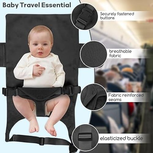 Toddler Airplane Bed for 1-12 Months Old Baby, Portable Toddler Bed, Baby Travel Essentials for Flying, Suitable for Airplanes (Black)
