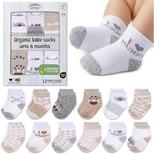 Mother's Choice Organic Cotton Baby Socks 0-6 Months - 12 pairs Soft and Cozy Newborn Gap Socks for Boys & Girls, Gentle Infant Wear, Ideal Baby Registry for Everyday Comfort for Babies