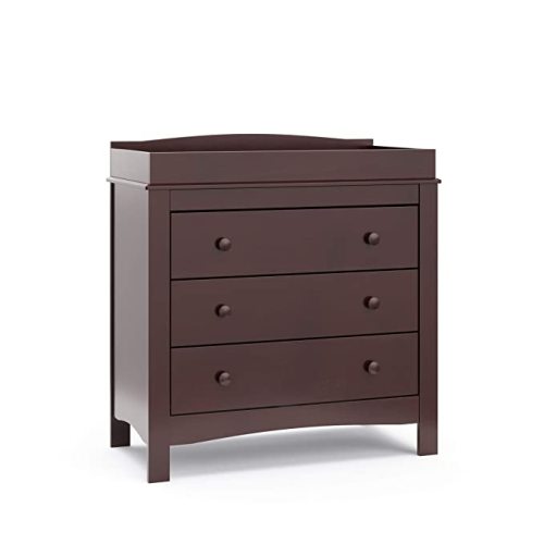 Graco Noah 3 Drawer Chest with Changing Topper (Espresso) – GREENGUARD Gold Certified, Baby Dresser With Changing Table Top, Dresser for Nursery, 3 Drawer Kids Dresser