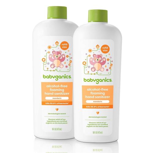 Babyganics Foaming Hand Sanitizer Refill, Alcohol Free, Mandarin, Kills 99.9% of Common Bacteria, Moisturizing, 16 Fl Oz (Pack of 2)