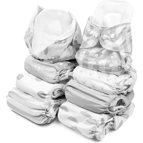 BaeBae Goods Adjustable Cloth Diapers for Boys and Girls – 8 Reusable Cloth Diapers for Babies with 8 Cloth Diaper Inserts