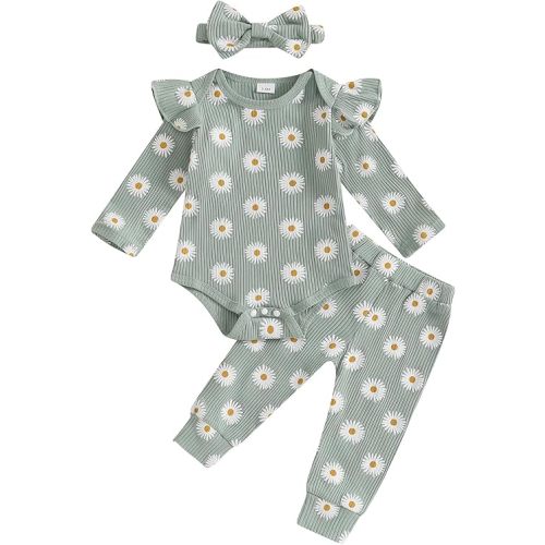 Baby Girl Fall Clothes Set Floral Print Long Sleeve Romper Pants Set Cute Infant Newborn Outfit 3 6 9 12 18 Months