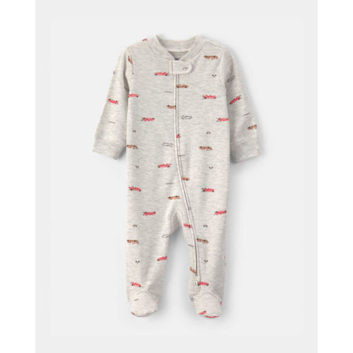 Baby Boy Race Car Cotton 2-Way Zip Sleep & Play Pajamas - Grey | Carter's