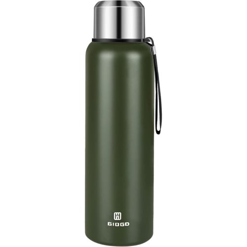 Insulated vacuum Thermo Bottle 1500ml/50.7oz with cup Stainless steel coffee bottles for hot and cold drink water flask.(Green,1500ml)