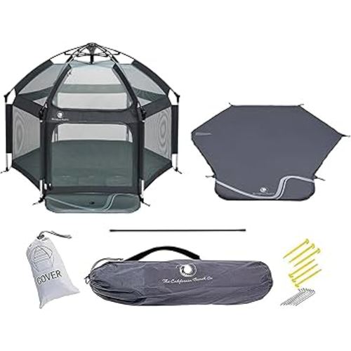POP 'N GO Premium Outdoor Baby Playpen with Self-Inflating Playmat (Charcoal Black)