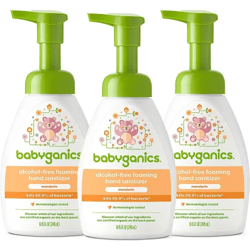 Babyganics Foaming Pump Hand Sanitizer, Alcohol Free, Mandarin, Kills 99.9% of Common Bacteria, Moisturizing, 8.45 Fl Oz (Pack of 3)