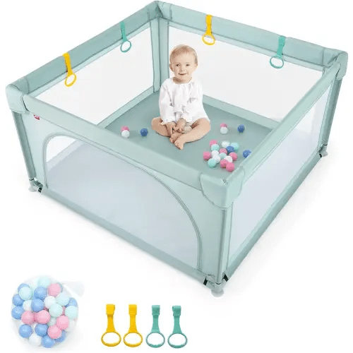 Costzon Baby Playpen, Extra Large Playard for Babies w/ 50 Ocean Balls, Infant Safety Gates with & Anti-Slip Suckers, Children's Fences with Breathable Mesh Walls, Toddler Play Yard