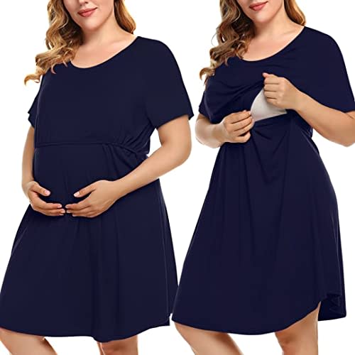 MONNURO Plus Size 3 in 1 Labor/Delivery/Hospital Gown Nursing Maternity Nightgown Dress for Breastfeeding 1-5XL