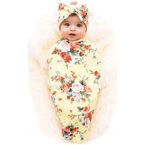 Galabloomer Newborn Receiving Blanket Headband Set Baby Flower Swaddle