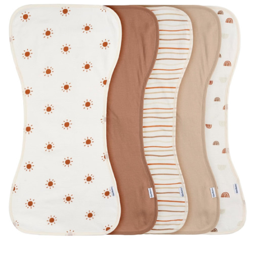 Gerber Baby Unisex Burp Cloths 5-Pack, Rust Tan, Size 10.5" x 21"